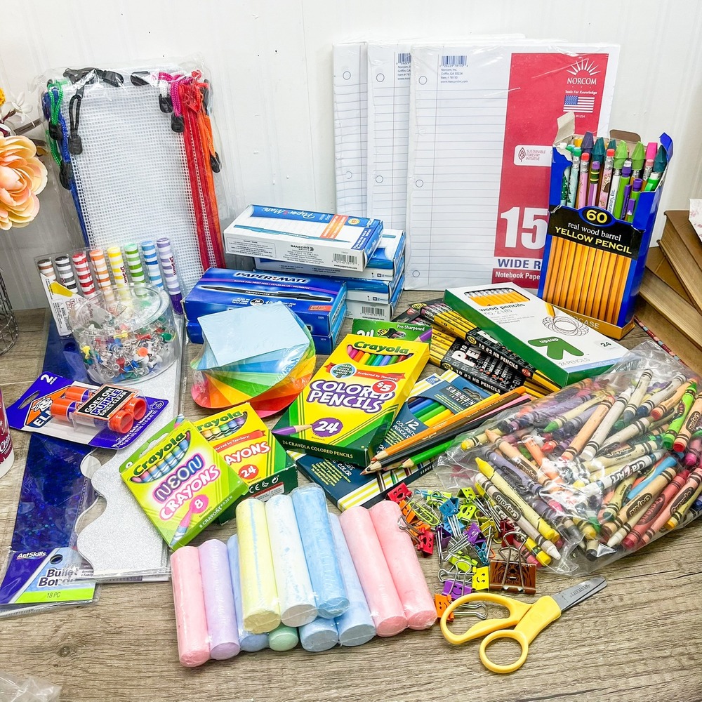 School Office Supply Lot Crayola Pencils Paper Mate Pens Elmers Glue Staples
